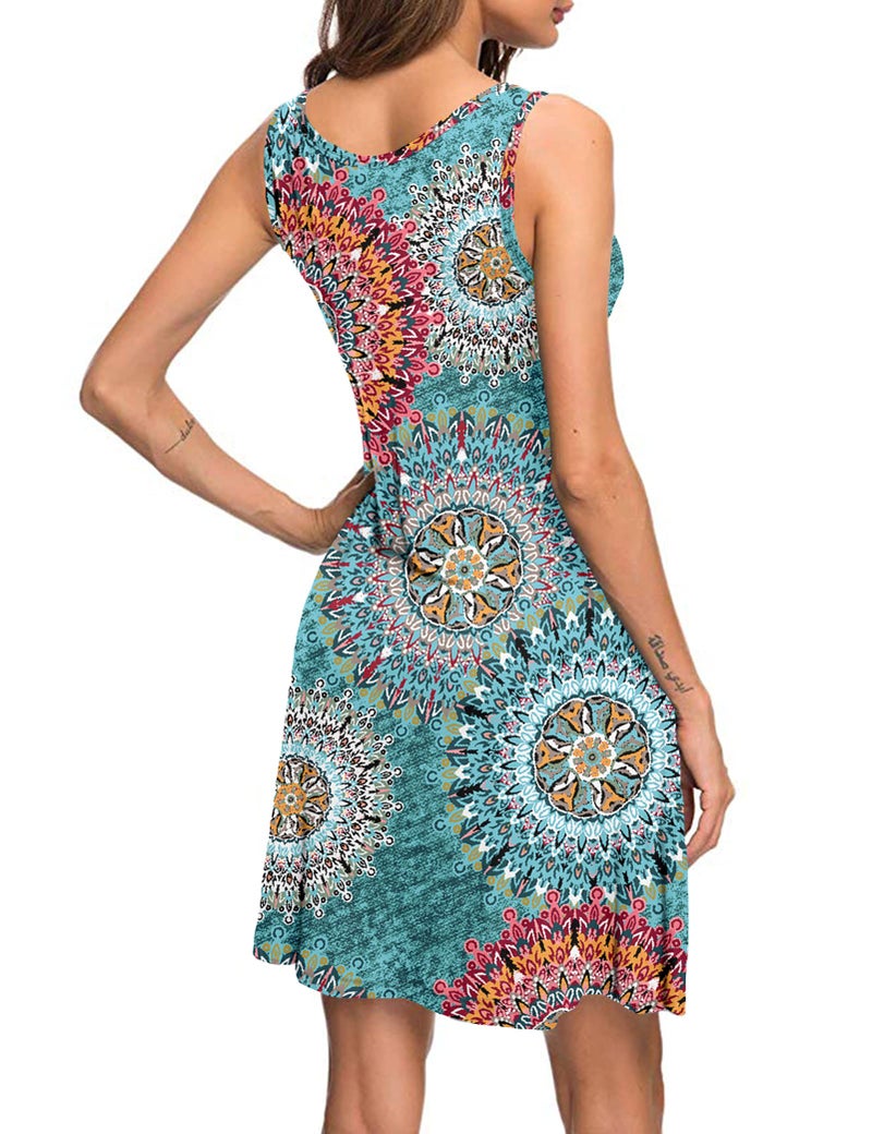 MISFAY Women's Summer Casual T Shirt Dresses Beach Cover up Tank Dress (Print Green,M) - Image 4